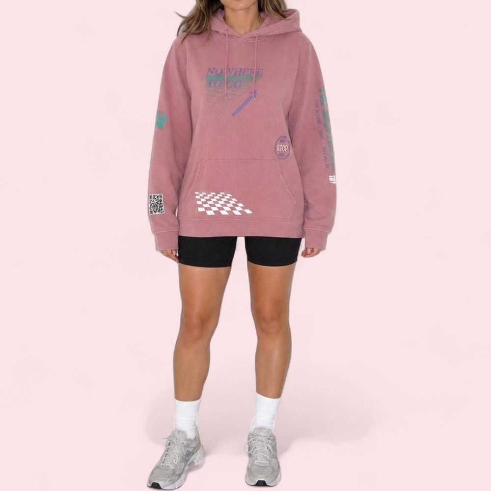 Brooklyn Cloth Co Dusty Pink Cyber Y2K Graphic Hoodie Nowhere To Go Medium